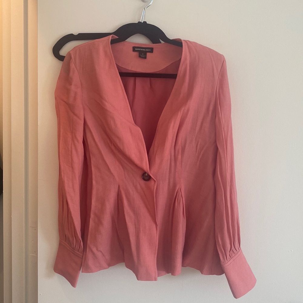 Something Navy Pink Single Button Long Sleeve Bla… - image 1